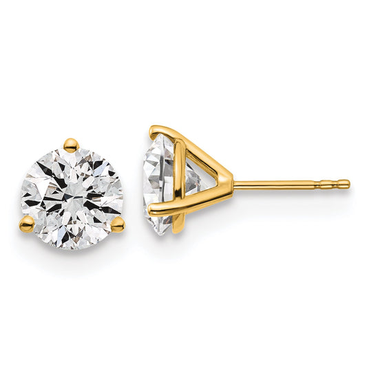 14K Yellow Gold 4 Ctw Certified Lab Grown Diamond Vs+ F+ Round 3 Prong Heavy Wt. Stud Earrings