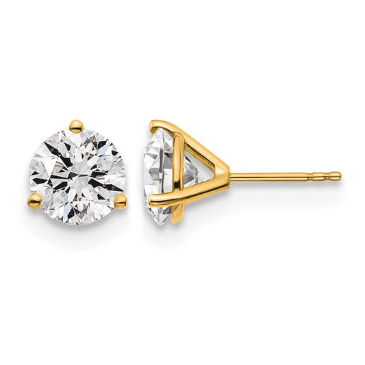 14K Yellow Gold 4 Ctw Certified Lab Grown Diamond Vs+ F+ Round 3 Prong Heavy Wt. Stud Earrings