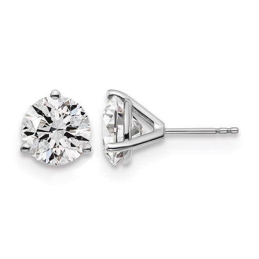 14K White Gold 5 Ctw Certified Lab Grown Diamond Vs+ F+ Round 3 Prong Heavy Wt. Stud Earrings