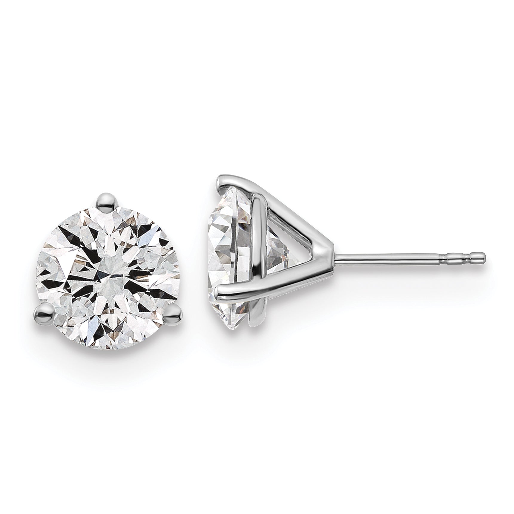 14K White Gold 5 Ctw Certified Lab Grown Diamond Vs+ F+ Round 3 Prong Heavy Wt. Stud Earrings