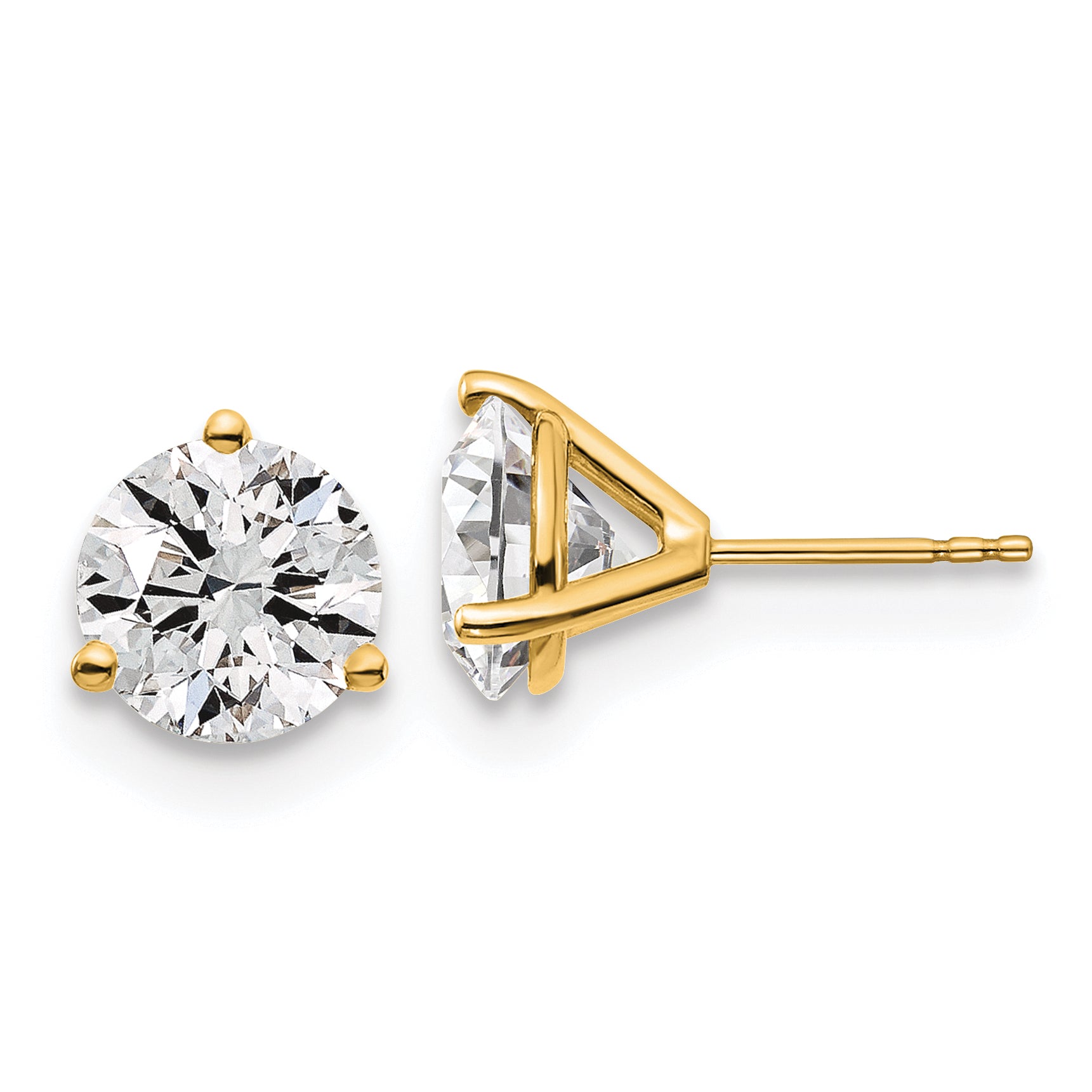 14k Yellow Gold 5 ctw Certified Lab Grown Diamond VS/SI+ G+ Round 3 Prong Heavy Wt. Stud Earrings