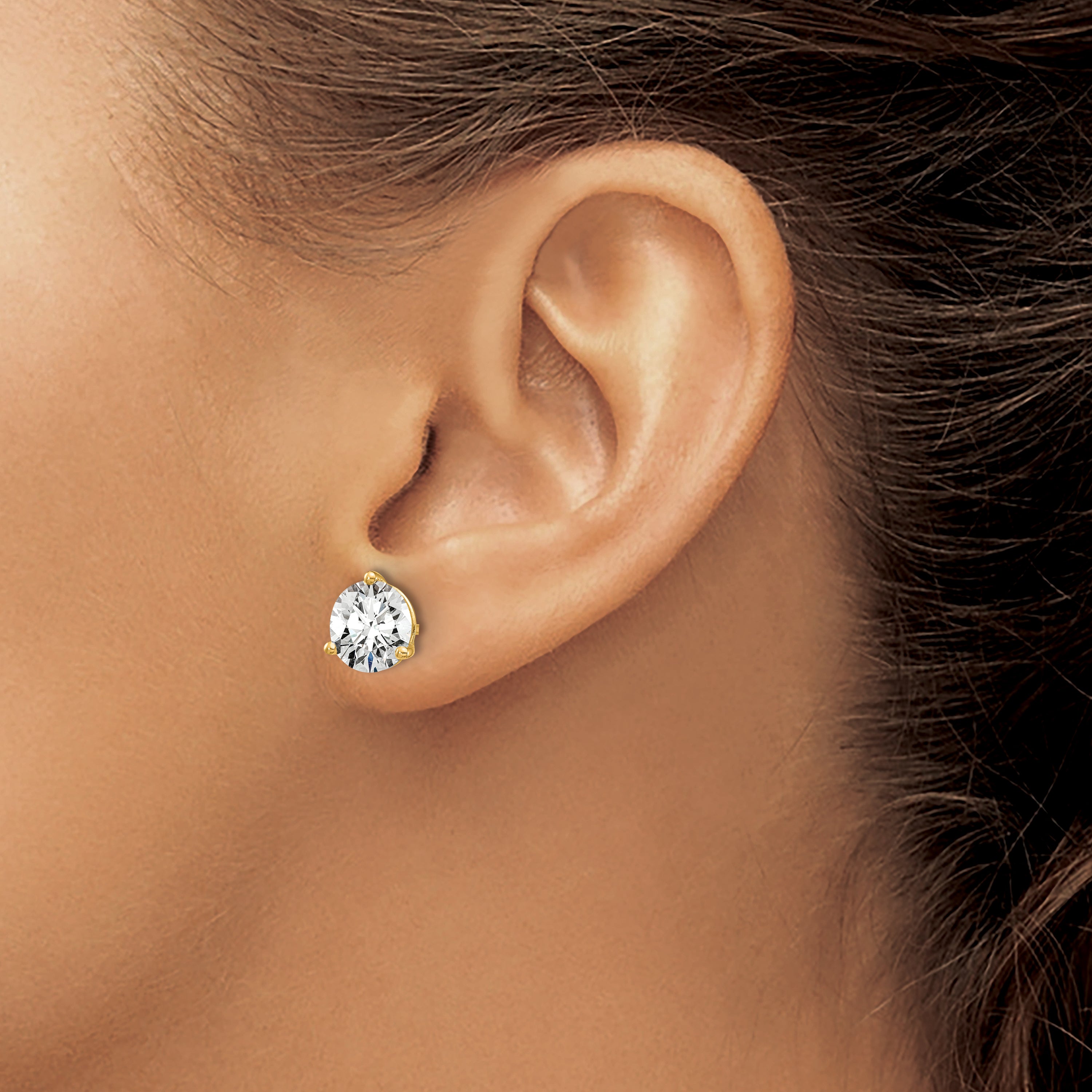 14K Yellow Gold 6 Ctw Certified Lab Grown Diamond Vs+ F+ Round 3 Prong Heavy Wt. Stud Earrings