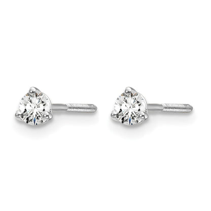 14k White Gold 1/5 ctw Certified Lab Grown Diamond VS/SI+ G+ Round 3 Prong Heavy Wt. Screwback Stud Earrings