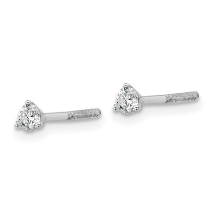 14K White Gold 1/5 Ctw Certified Lab Grown Diamond Vs+ F+ Round 3 Prong Heavy Wt. Screwback Stud Earrings