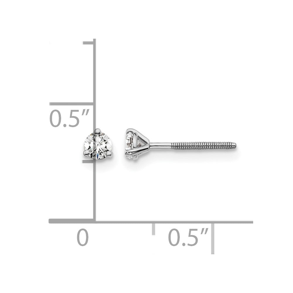 14K White Gold 1/5 Ctw Certified Lab Grown Diamond Vs+ F+ Round 3 Prong Heavy Wt. Screwback Stud Earrings