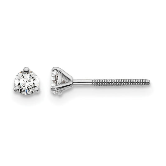 14K White Gold 1/5 Ctw Lab Grown Diamond Vs+ F+ Round 3 Prong Heavy Wt. Screwback Stud Earrings