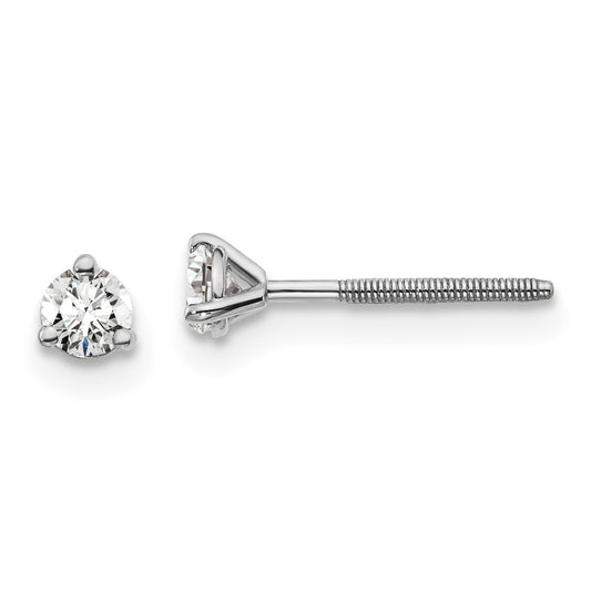 14K White Gold 1/5 Ctw Certified Lab Grown Diamond Vs+ F+ Round 3 Prong Heavy Wt. Screwback Stud Earrings