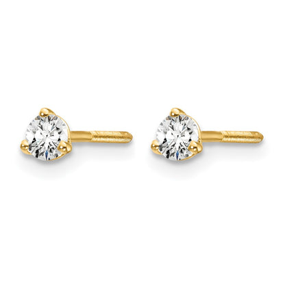 14k Yellow Gold 1/5 ctw Lab Grown Diamond VS/SI+ G+ Round 3 Prong Heavy Wt. Screwback Stud Earrings