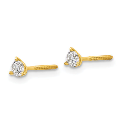 14K Yellow Gold 1/5 Ctw Lab Grown Diamond Vs+ F+ Round 3 Prong Heavy Wt. Screwback Stud Earrings