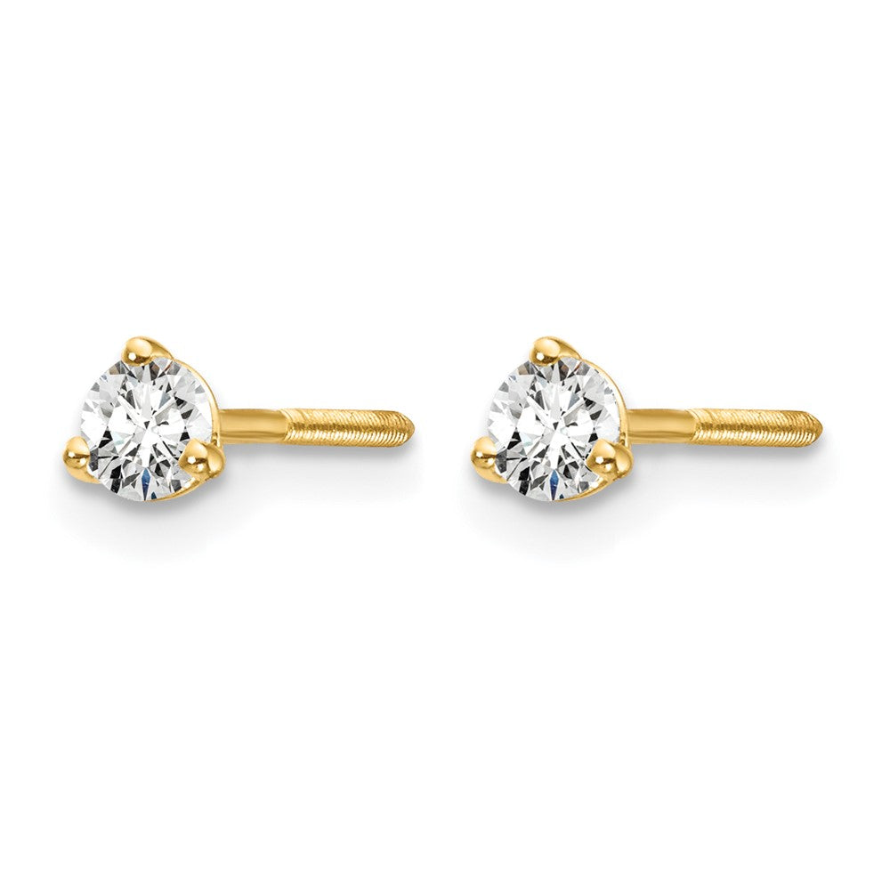14k Yellow Gold 1/5 ctw Certified Lab Grown Diamond VS/SI+ G+ Round 3 Prong Heavy Wt. Screwback Stud Earrings