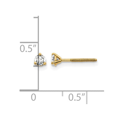14k Yellow Gold 1/5 ctw Certified Lab Grown Diamond VS/SI+ G+ Round 3 Prong Heavy Wt. Screwback Stud Earrings