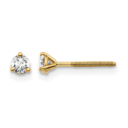 14k Yellow Gold 1/5 ctw Lab Grown Diamond VS/SI+ G+ Round 3 Prong Heavy Wt. Screwback Stud Earrings