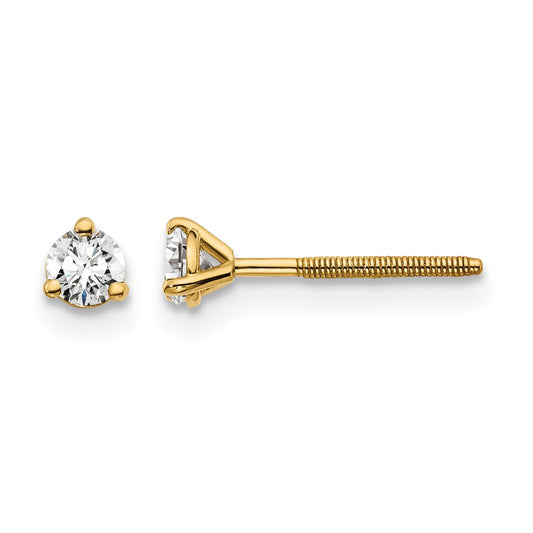 14k Yellow Gold 1/5 ctw Lab Grown Diamond VS/SI+ G+ Round 3 Prong Heavy Wt. Screwback Stud Earrings