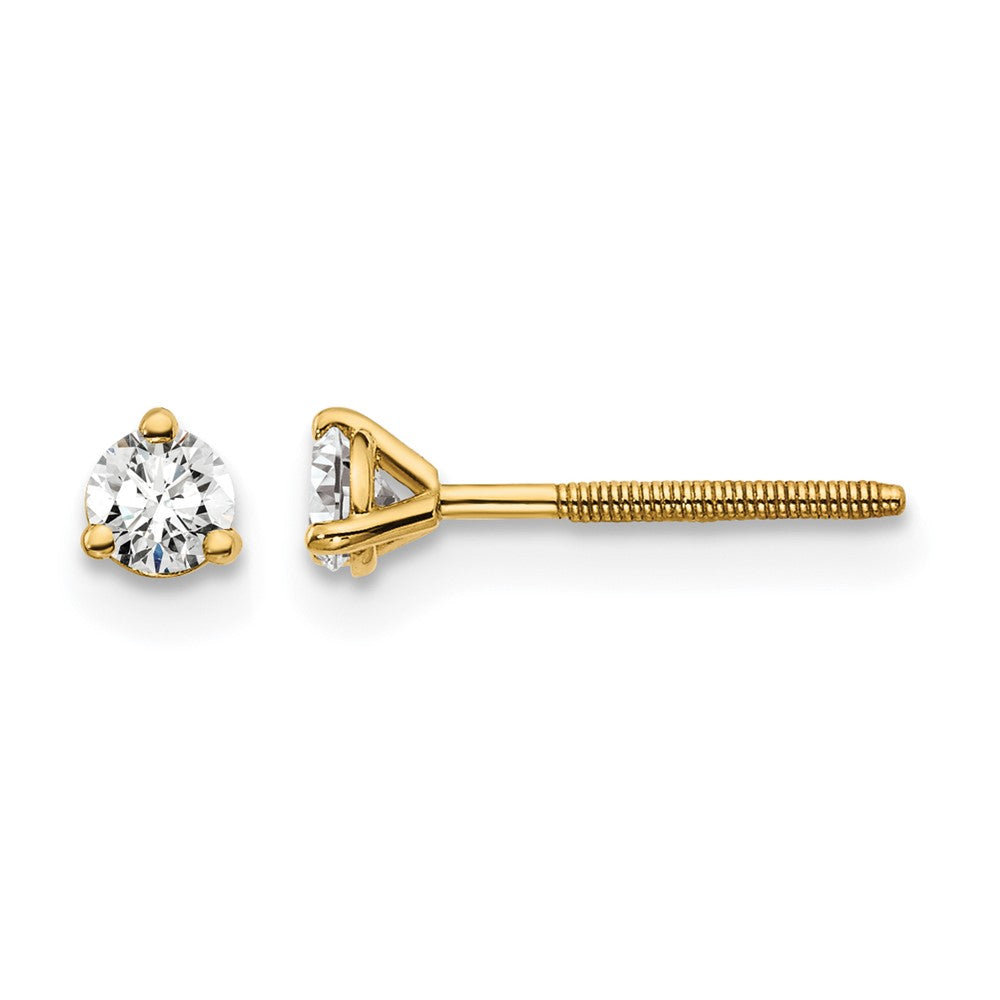 14k Yellow Gold 1/5 ctw Certified Lab Grown Diamond VS/SI+ G+ Round 3 Prong Heavy Wt. Screwback Stud Earrings