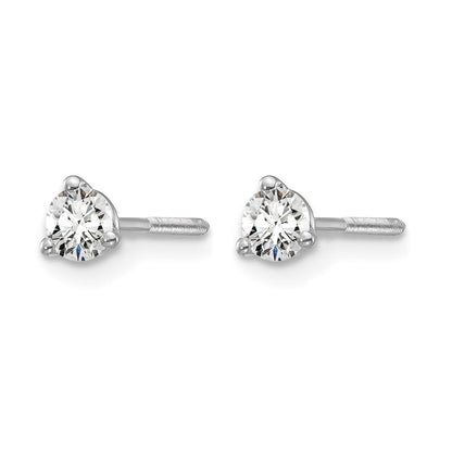 14k White Gold 1/4 ctw Certified Lab Grown Diamond VS/SI+ G+ Round 3 Prong Heavy Wt. Screwback Stud Earrings