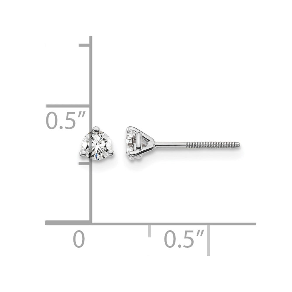 14K White Gold 1/4 Ctw Certified Lab Grown Diamond Vs+ F+ Round 3 Prong Heavy Wt. Screwback Stud Earrings