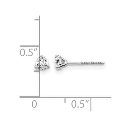 14K White Gold 1/4 Ctw Certified Lab Grown Diamond Vs+ F+ Round 3 Prong Heavy Wt. Screwback Stud Earrings