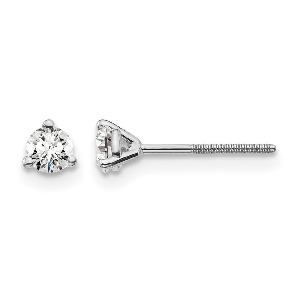 14K White Gold 1/4 Ctw Certified Lab Grown Diamond Vs+ F+ Round 3 Prong Heavy Wt. Screwback Stud Earrings