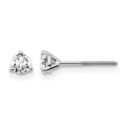 14K White Gold 1/4 Ctw Certified Lab Grown Diamond Vs+ F+ Round 3 Prong Heavy Wt. Screwback Stud Earrings