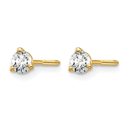 14K Yellow Gold 1/4 Ctw Certified Lab Grown Diamond Vs+ F+ Round 3 Prong Heavy Wt. Screwback Stud Earrings