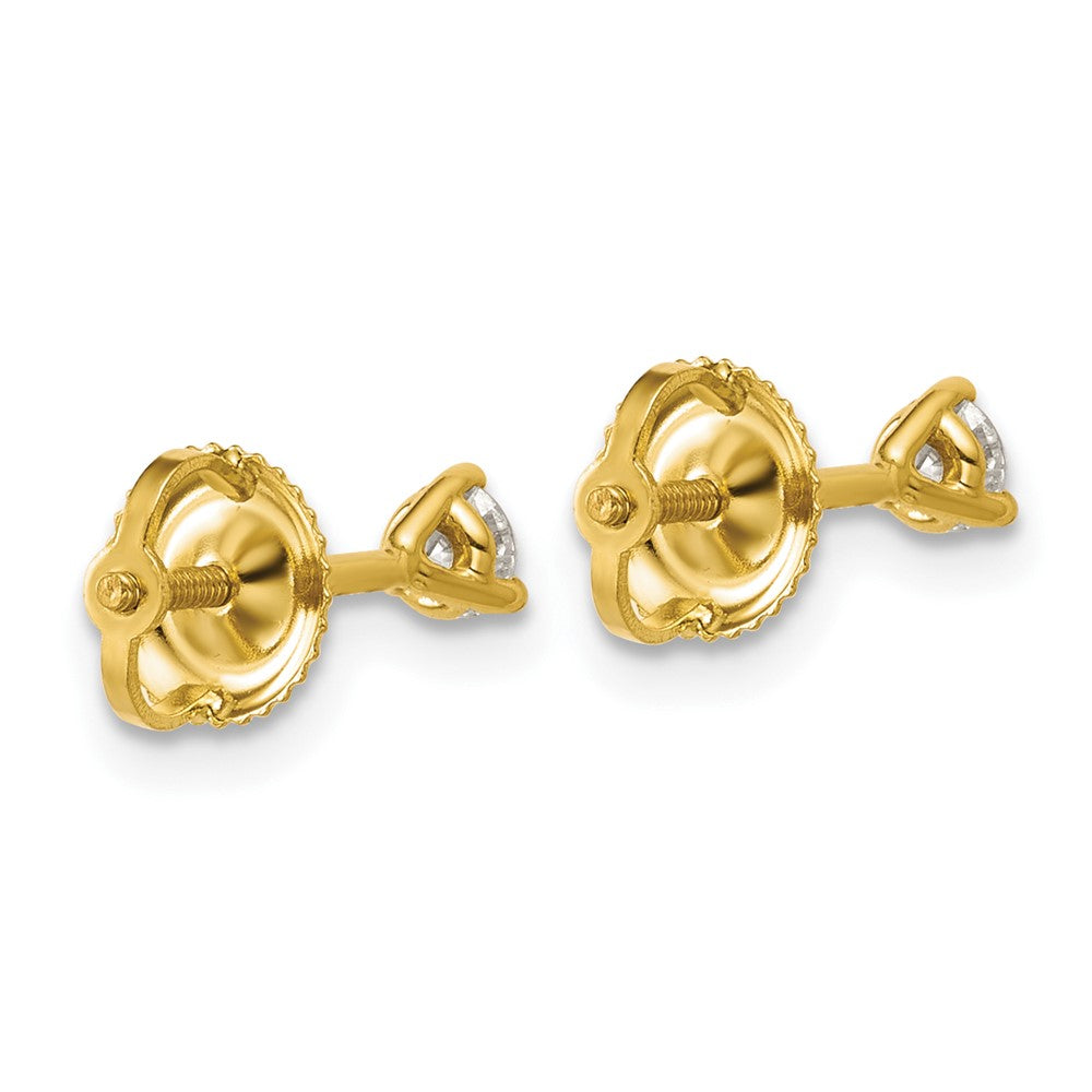 14K Yellow Gold 1/4 Ctw Certified Lab Grown Diamond Vs+ F+ Round 3 Prong Heavy Wt. Screwback Stud Earrings