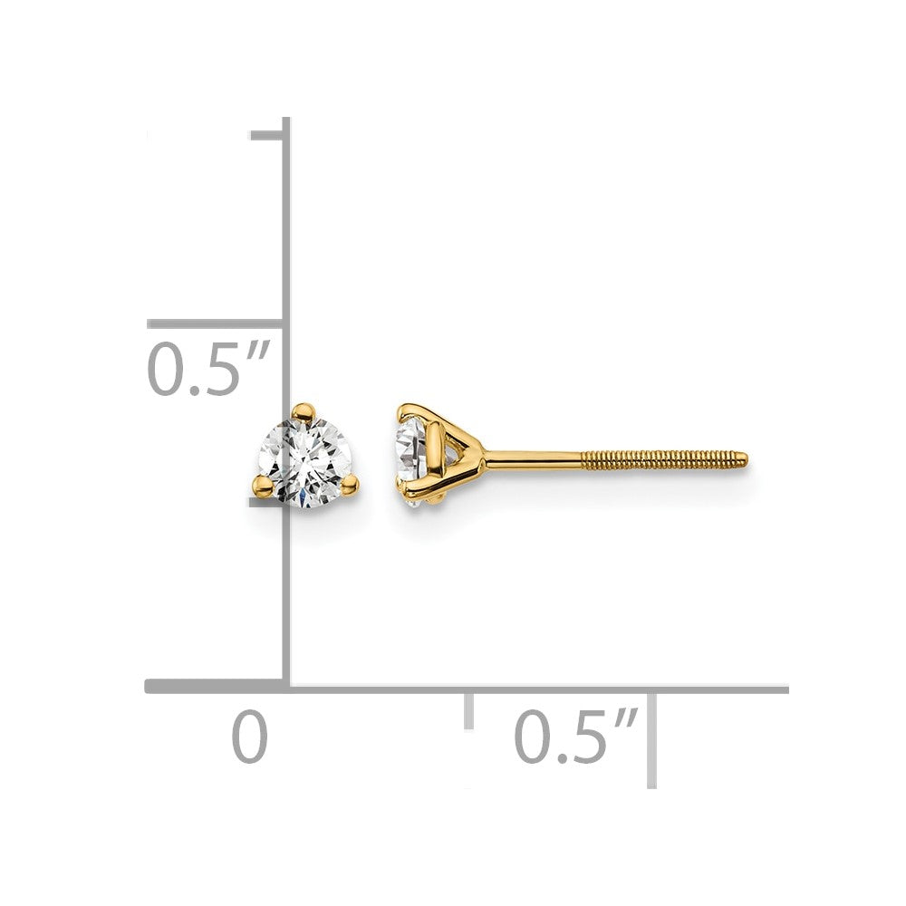14k Yellow Gold 1/4 ctw Lab Grown Diamond VS/SI+ G+ Round 3 Prong Heavy Wt. Screwback Stud Earrings