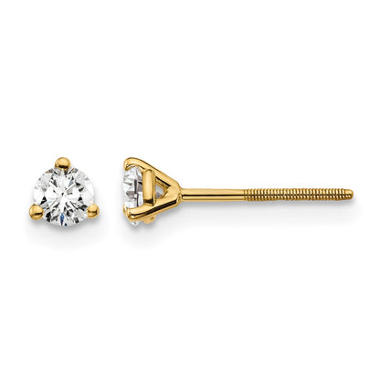 14K Yellow Gold 1/4 Ctw Certified Lab Grown Diamond Vs+ F+ Round 3 Prong Heavy Wt. Screwback Stud Earrings