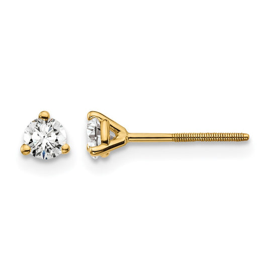 14K Yellow Gold 1/4 Ctw Certified Lab Grown Diamond Vs+ F+ Round 3 Prong Heavy Wt. Screwback Stud Earrings