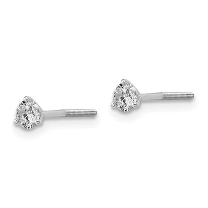 14K White Gold 1/3 Ctw Lab Grown Diamond Vs+ F+ Round 3 Prong Heavy Wt. Screwback Stud Earrings