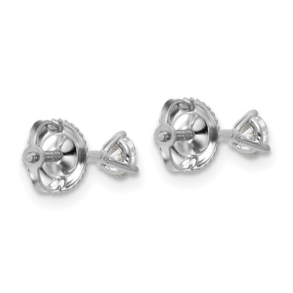 14K White Gold 1/3 Ctw Lab Grown Diamond Vs+ F+ Round 3 Prong Heavy Wt. Screwback Stud Earrings