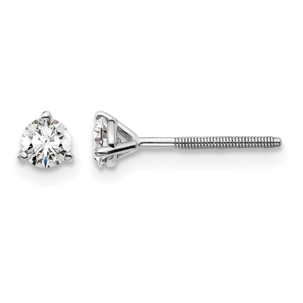 14K White Gold 1/3 Ctw Lab Grown Diamond Vs+ F+ Round 3 Prong Heavy Wt. Screwback Stud Earrings