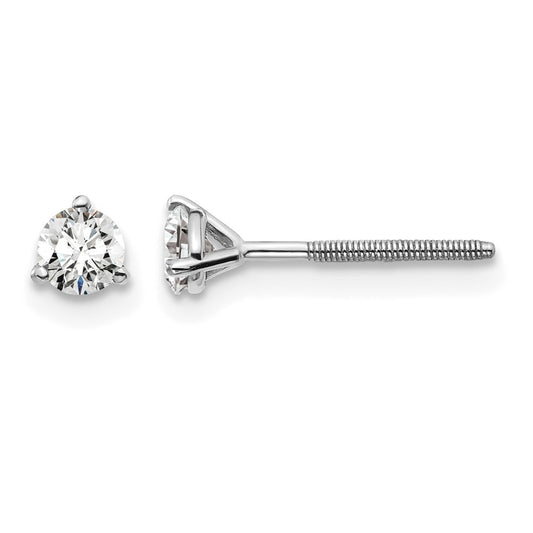 14k White Gold 1/3 ctw Lab Grown Diamond VS/SI+ G+ Round 3 Prong Heavy Wt. Screwback Stud Earrings