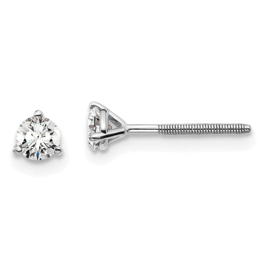 14K White Gold 1/3 Ctw Lab Grown Diamond Vs+ F+ Round 3 Prong Heavy Wt. Screwback Stud Earrings