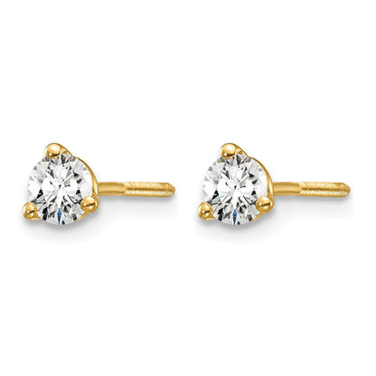 14K Yellow Gold 1/3 Ctw Lab Grown Diamond Vs+ F+ Round 3 Prong Heavy Wt. Screwback Stud Earrings