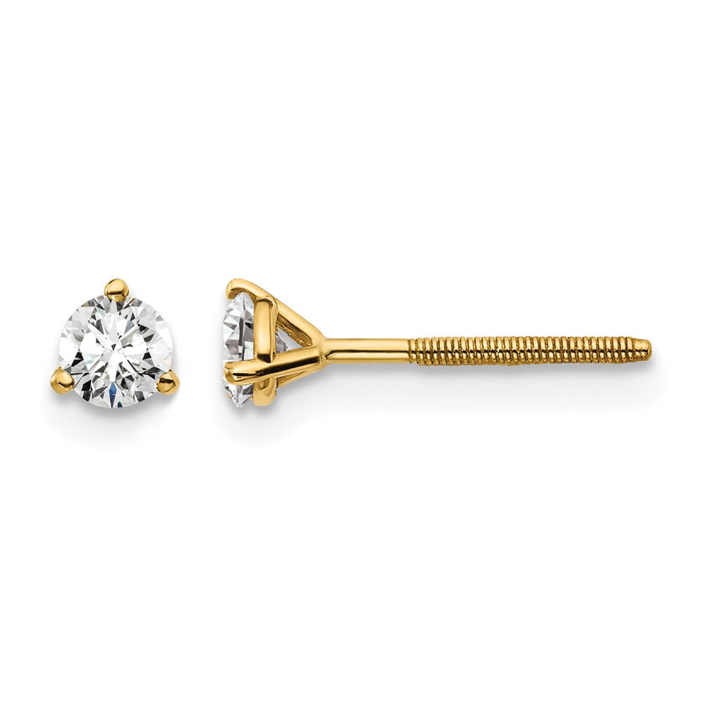 14K Yellow Gold 1/3 Ctw Certified Lab Grown Diamond Vs+ F+ Round 3 Prong Heavy Wt. Screwback Stud Earrings
