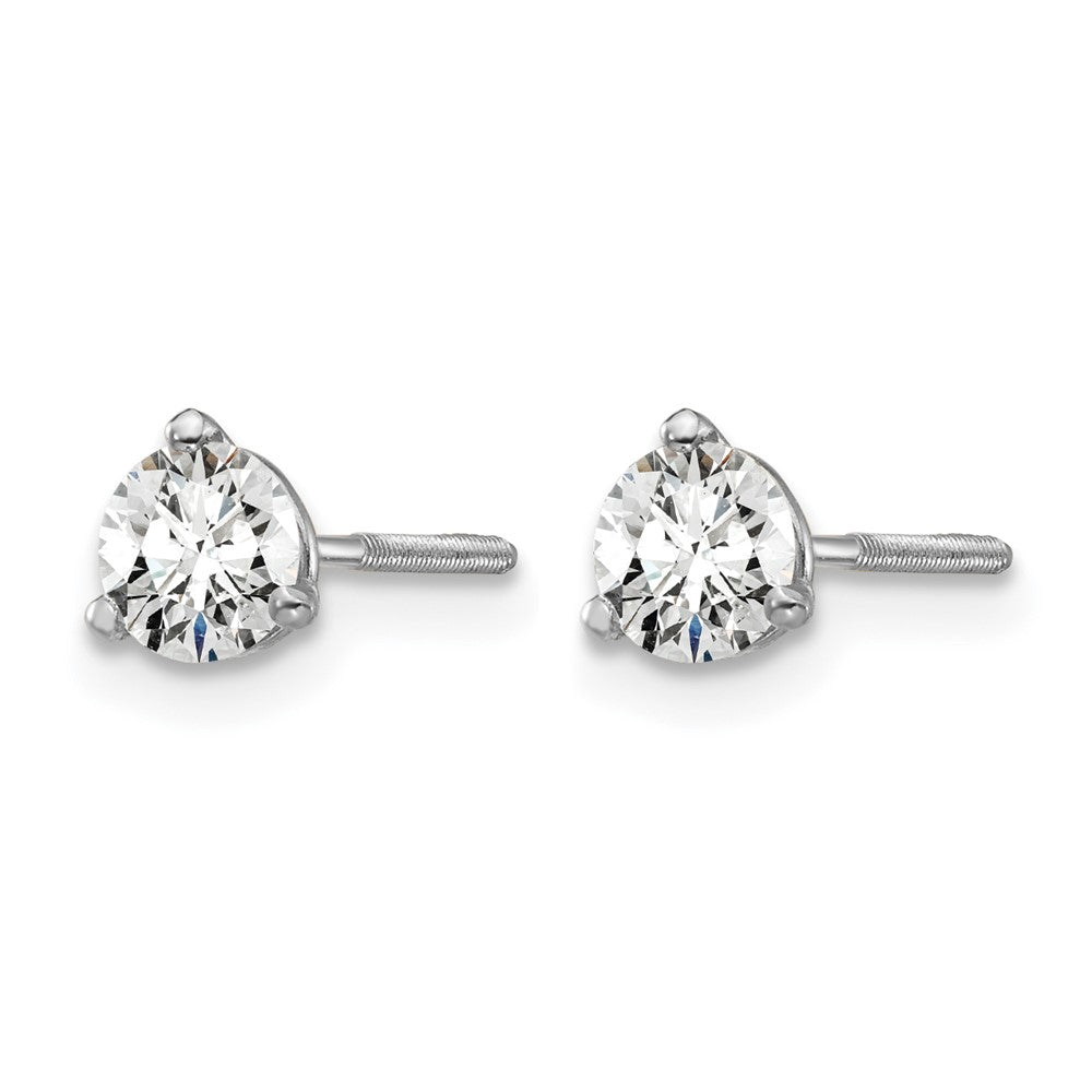 14k White Gold 1/2 Ct. Lab Grown Diamond VS/SI+ G+ Round Three Prong Screwback Stud Post Earrings