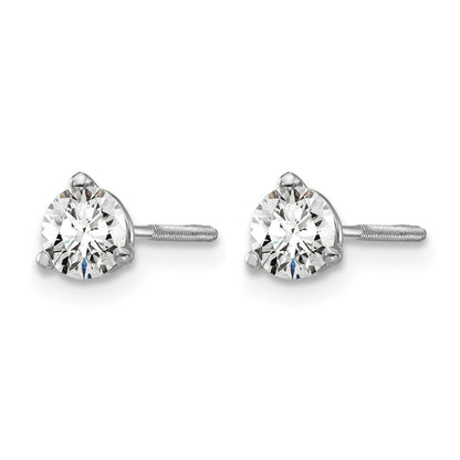 14k White Gold 1/2 Ct. Lab Grown Diamond VS/SI+ G+ Round Three Prong Screwback Stud Post Earrings
