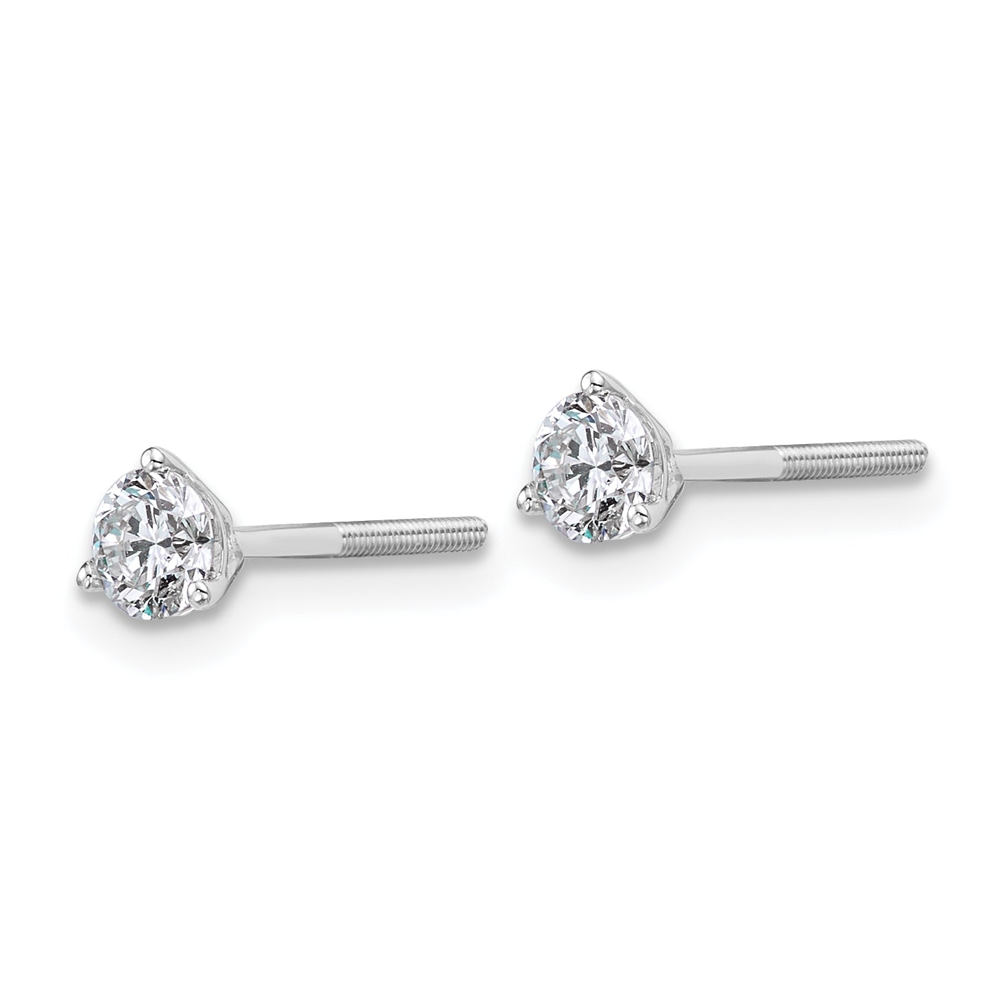 14K White Gold 1/2 Ctw Certified Lab Grown Diamond Vs+ F+ Round 3 Prong Heavy Wt. Screwback Stud Earrings