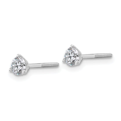 14K White Gold 1/2 Ctw Certified Lab Grown Diamond Vs+ F+ Round 3 Prong Heavy Wt. Screwback Stud Earrings