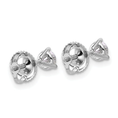 14K White Gold 1/2 Ctw Certified Lab Grown Diamond Vs+ F+ Round 3 Prong Heavy Wt. Screwback Stud Earrings