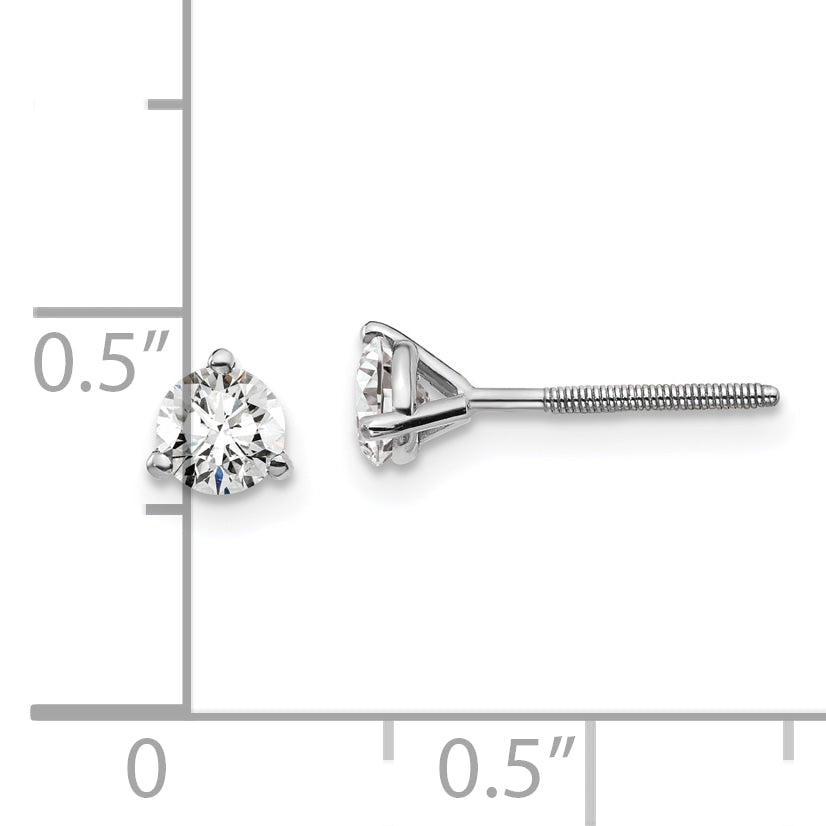 14K White Gold 1/2 Ctw Certified Lab Grown Diamond Vs+ F+ Round 3 Prong Heavy Wt. Screwback Stud Earrings