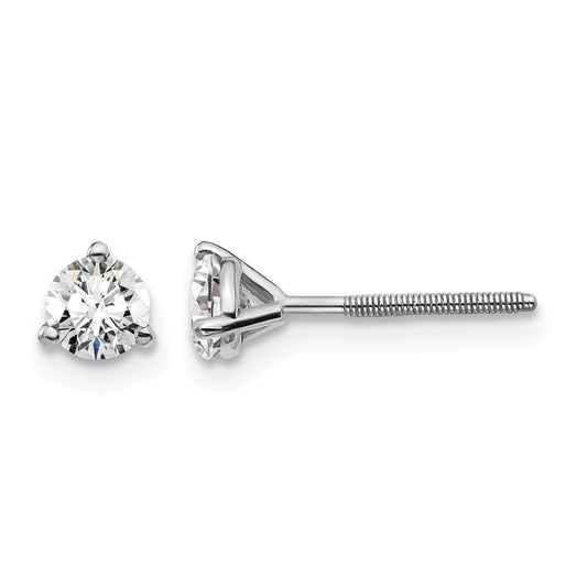 14k White Gold 1/2 ctw Lab Grown Diamond VS/SI+ G+ Round 3 Prong Heavy Wt. Screwback Stud Earrings
