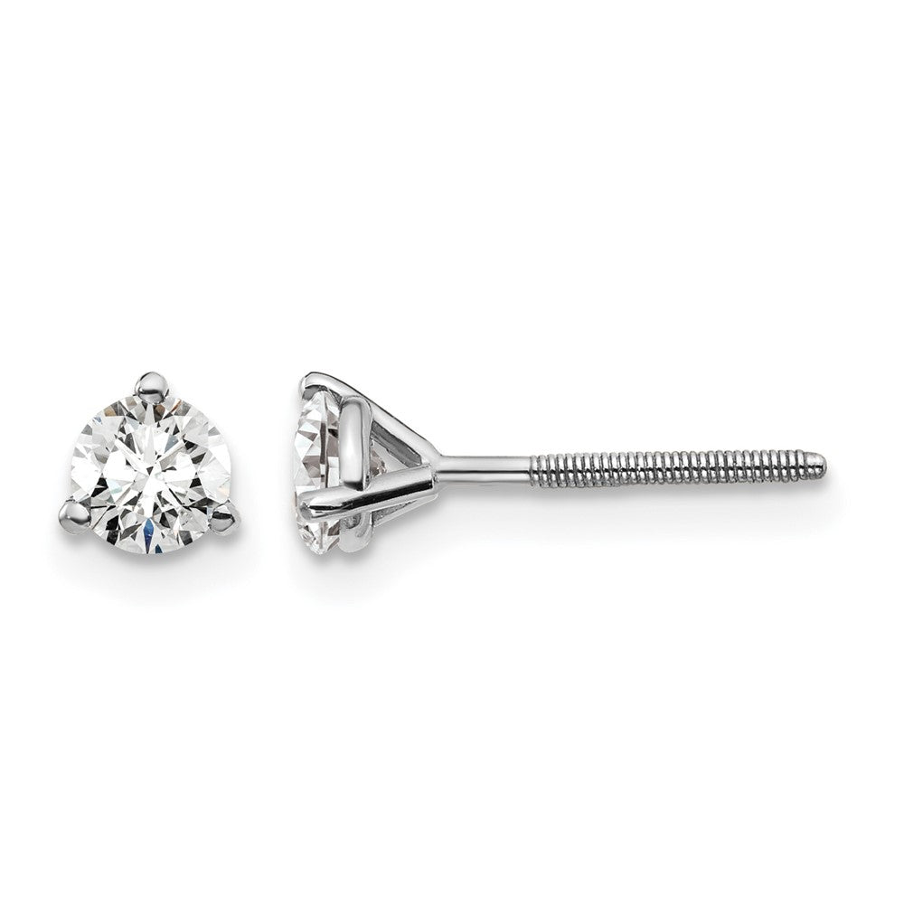 14k White Gold 1/2 Ct. Lab Grown Diamond VS/SI+ G+ Round Three Prong Screwback Stud Post Earrings