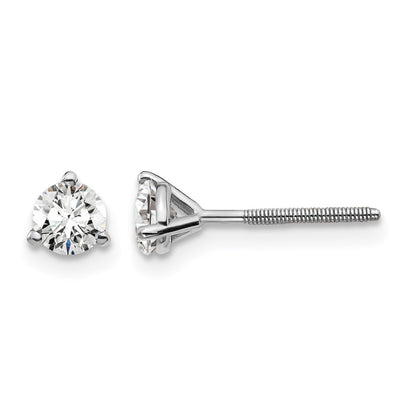 14k White Gold 1/2 Ct. Lab Grown Diamond VS/SI+ G+ Round Three Prong Screwback Stud Post Earrings