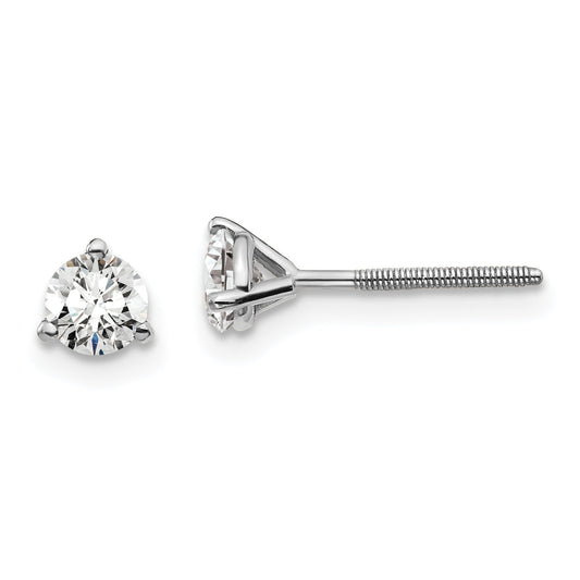 14K White Gold 1/2 Ctw Certified Lab Grown Diamond Vs+ F+ Round 3 Prong Heavy Wt. Screwback Stud Earrings