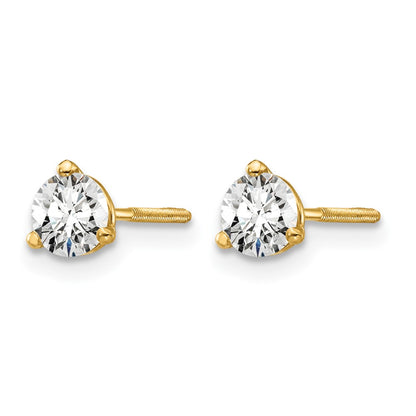 14K Yellow Gold 1/2 Ctw Certified Lab Grown Diamond Vs+ F+ Round 3 Prong Heavy Wt. Screwback Stud Earrings