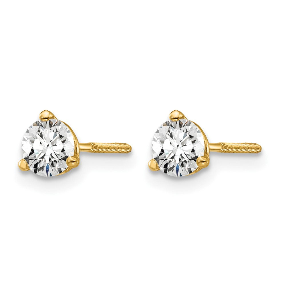 14k Yellow Gold 1/2 ctw Lab Grown Diamond VS/SI+ G+ Round 3 Prong Heavy Wt. Screwback Stud Earrings