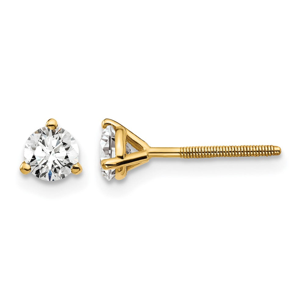 14k Yellow Gold 1/2 ctw Certified Lab Grown Diamond VS/SI+ G+ Round 3 Prong Heavy Wt. Screwback Stud Earrings