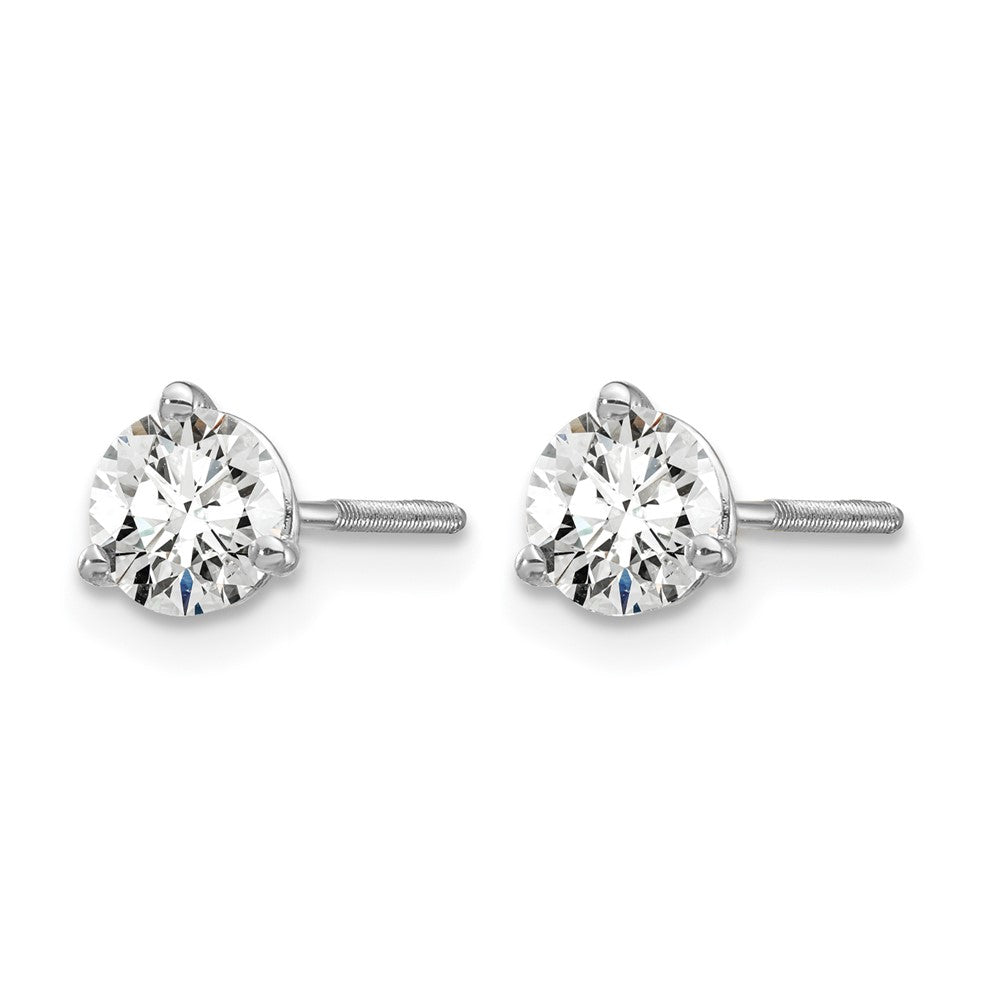 14k White Gold 2/3 ctw Lab Grown Diamond VS/SI+ G+ Round 3 Prong Heavy Wt. Screwback Stud Earrings