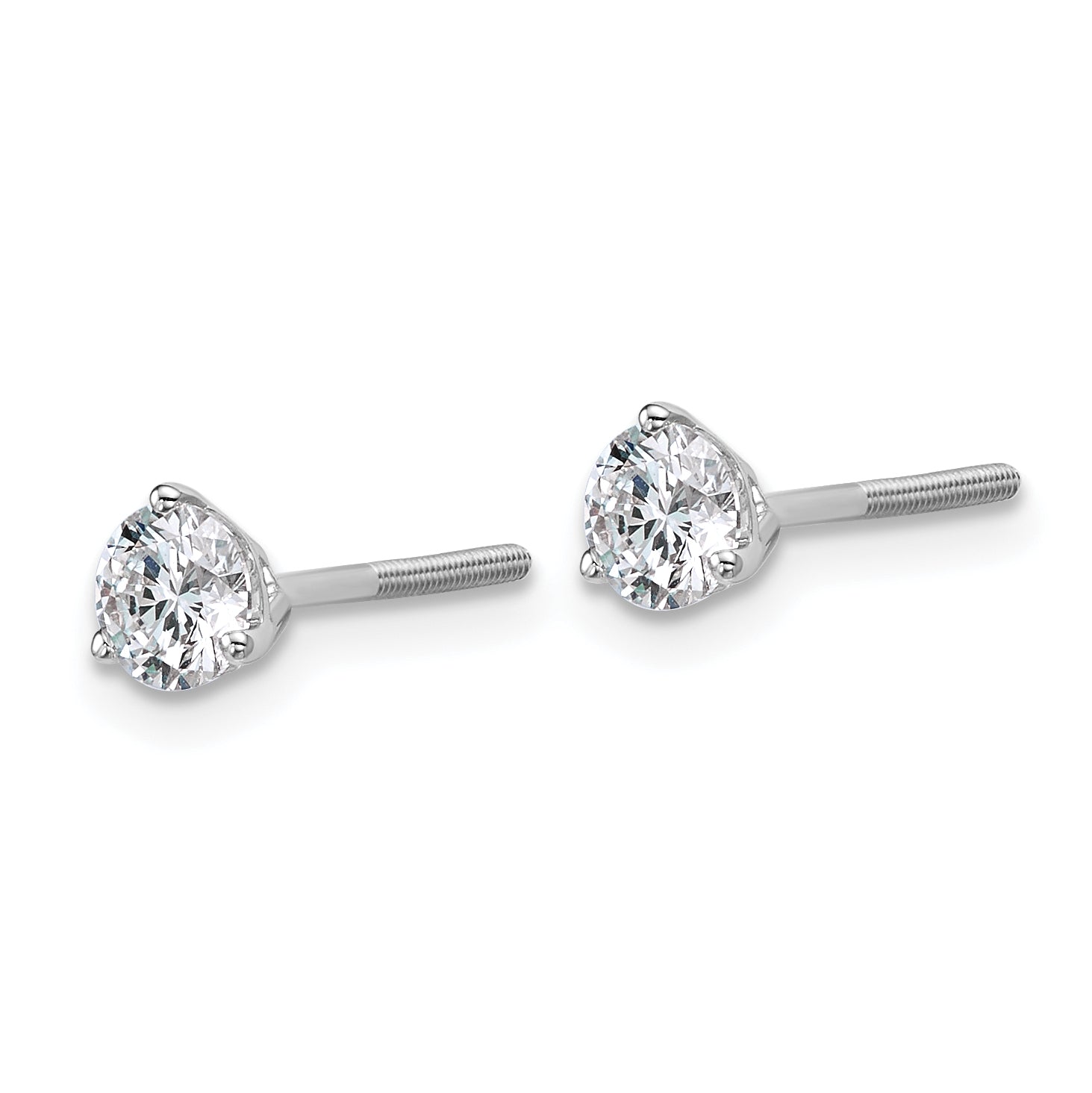 14K White Gold 2/3 Ctw Certified Lab Grown Diamond Vs+ F+ Round 3 Prong Heavy Wt. Screwback Stud Earrings